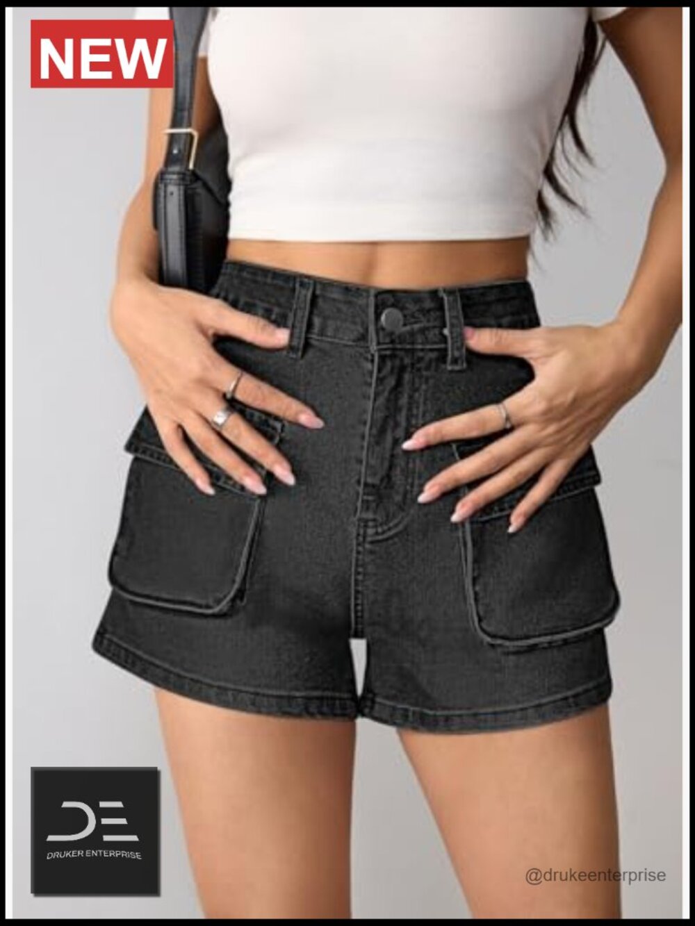 High Waisted Denim Shorts Casual Summer Hot Shorts Vintage Patch Pocket - Picture 5 of 7